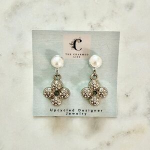 Pearl and Clover rhinestone Earrings